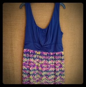 Blue and Multi-colored Print Dress